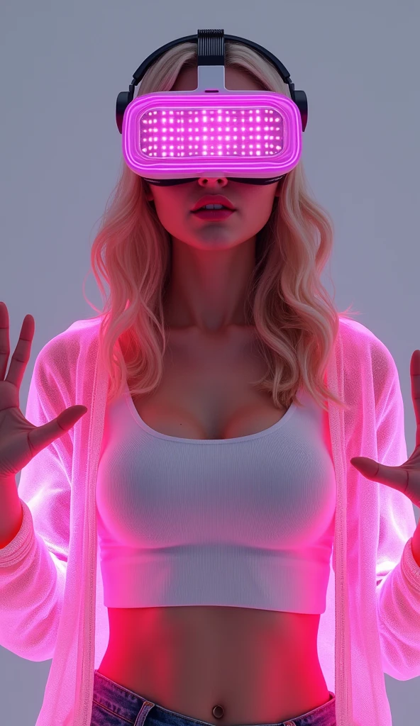 (masterpiece:1.2), (best quality,:1.2), 8K, HDR, Extremely detailed, ((Reality)), A mobile phone,Mobile interface,Inside is a sexy blonde in chains。Below is the title hypnosis,Ambiguous blue-purple light