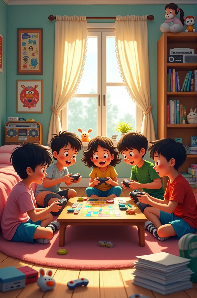 Innocent and cute children playing cards warm light color --auto