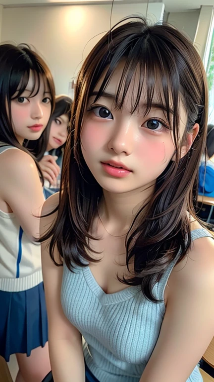 (((small tit))), (((flat breast))), ((fullnude)), ((小柄)), Beautiful, hymen, Spread your legs to show your, A dark-haired, ​masterpiece、The highest image quality、beautiful a girl、15yo student、length hair、A dark-haired、bangss、pupils、school classrooms、A detailed eye、big eye、Puffy eyes、Depressed look、Looking forward to、photos realistic、Real Photographics、二重まぶた、a japanese girl、beautifull asian girl ever、