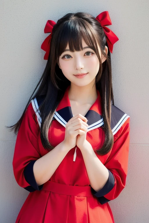 A 15-year-old girl with a cute idol-like face。Gentle and cute。Please smile kindly。She is a cheerleader at school　Cheerleader uniforms are bikini type　I&#39;m in the school gymnasium　Bust is larger　Raw photo　real　genuine　High definition　real life　No copyright notice