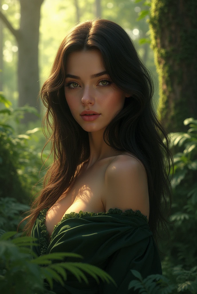 fille nue, sexy, debout dans la forêt