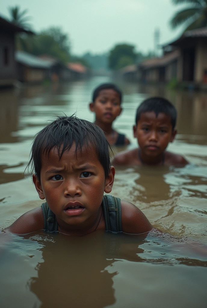 A little baby floating on bangladesh recent flood realistic photo