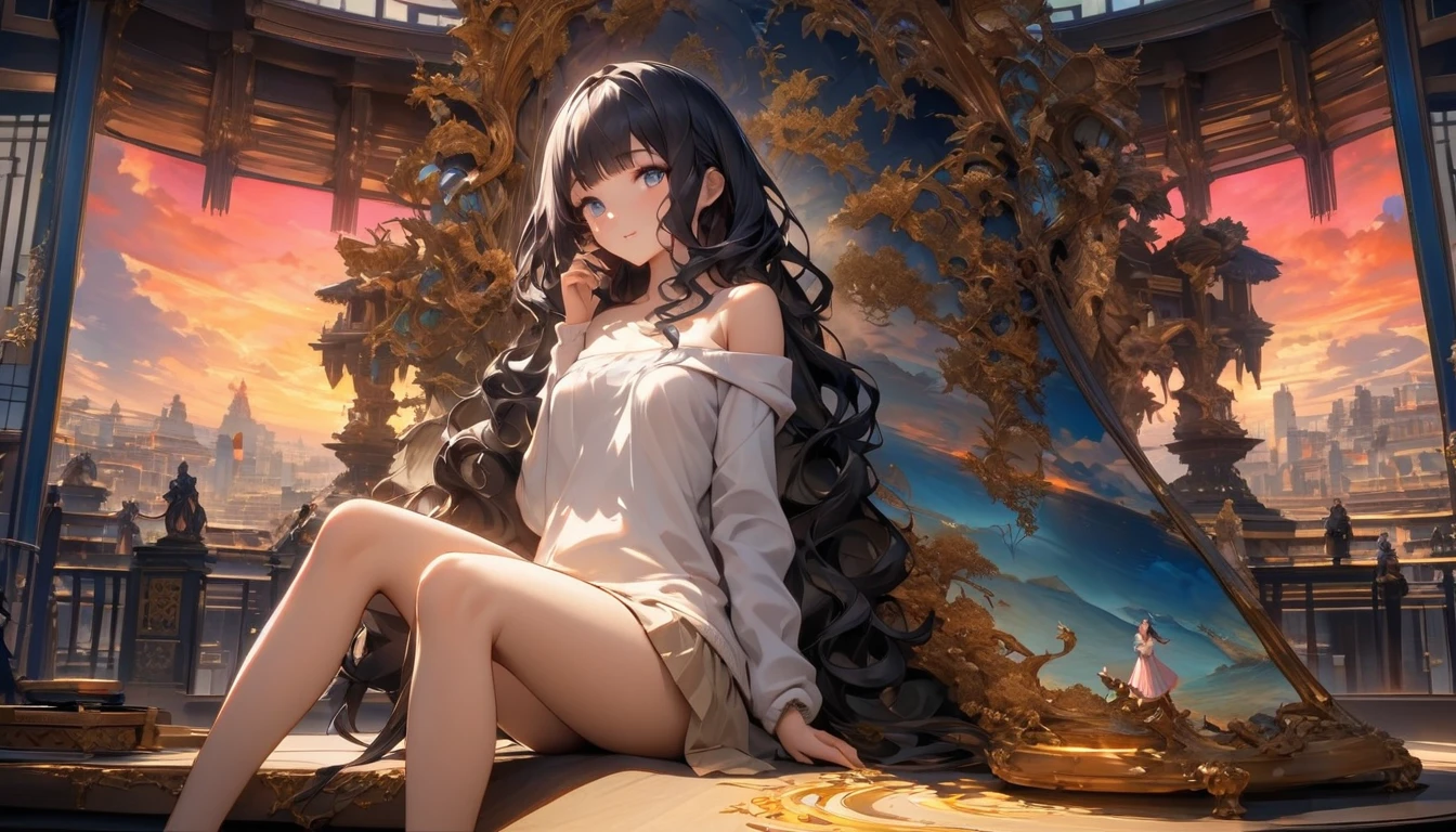 (SLE, mksks style, detailed background:1.1), (alone:1.3), mature, female, ((black skin)), fancy 이집트 드레스, long hair, black hair, beautiful hair, eye 위의 머리카락, yellow_eye, voluptuous body, happy, breast exposure, head tilt,whole body, volumetric lighting, (outdoor:1.3), egyptian house, fancy