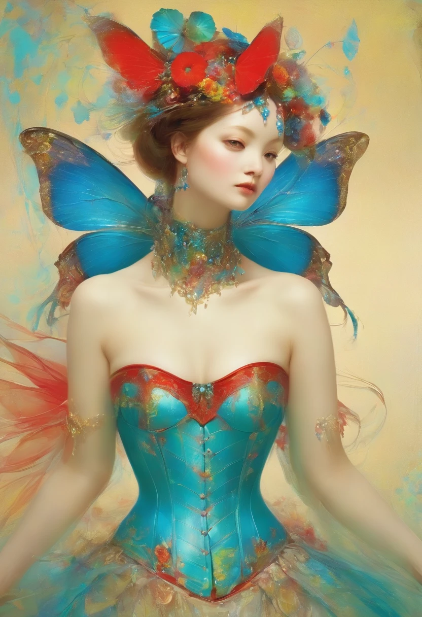 There is a woman wearing flowers assembled from pearl gemstones，Butterflies fluttered around her, beautiful  face，Nice big eyes，perfect body figure，Accurate human anatomy，stunning 3d render of a fairy, Ethereal beauty, Ethereal fantasy, a stunning young ethereal figure, karol bak uhd, high fashion fantasy, fantasy. Intricate, Goddess. Extremely high detail, fantasy beautiful, ethereal details,ethereal skin，tmasterpiece，4K,professional photoshooting，