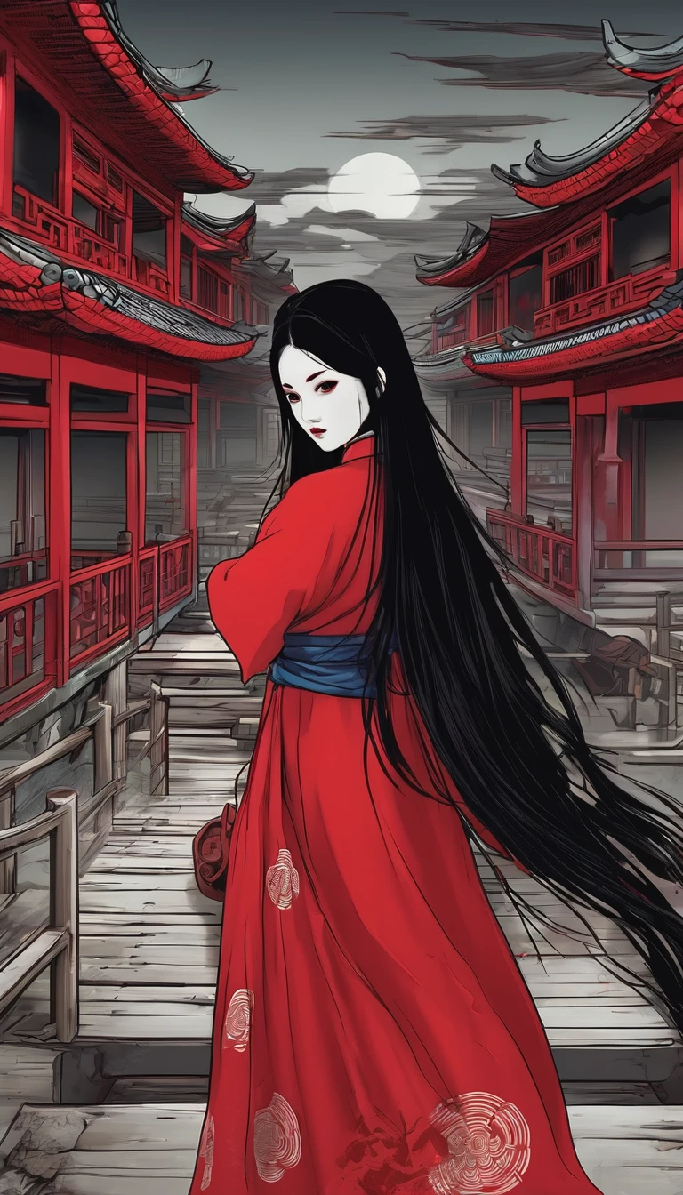geisha robot
side view
demon
rituals
cyborg with tubes connected her back to the wall
mechanical arms
beautiful
long black hair
red turtle neck tight
skulls
Makeups
(art by Arthur Rackham Moebius, Katsuya Terada, )
