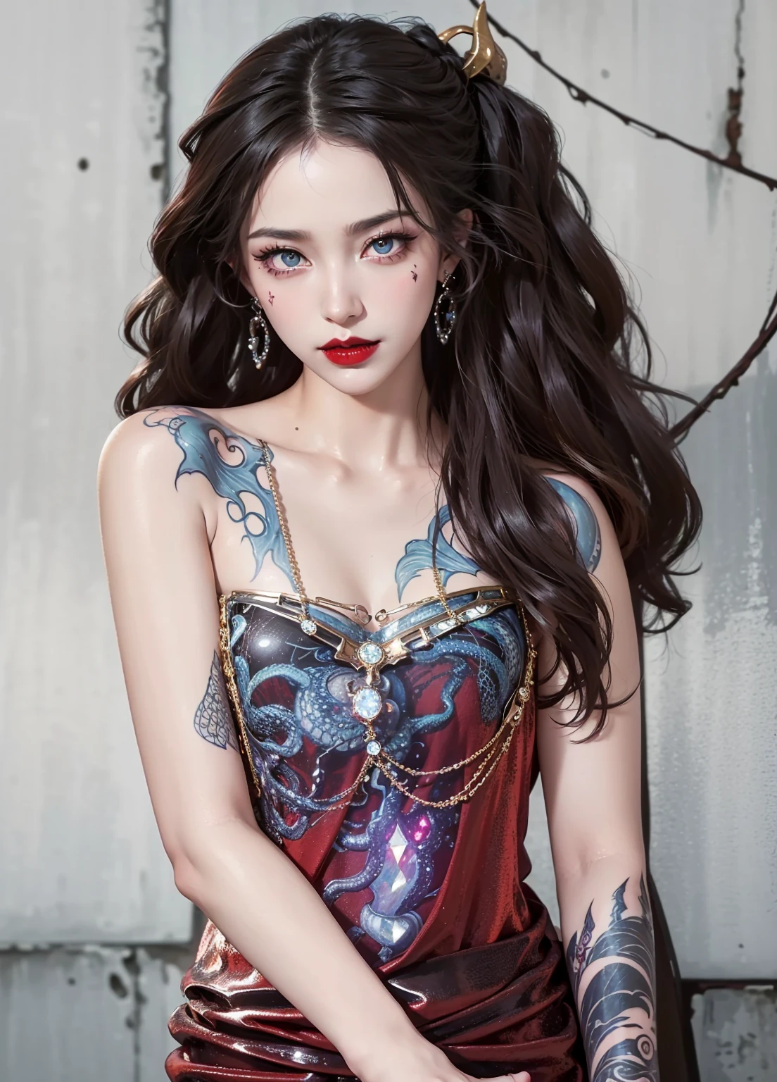 Super high quality, masterpiece, perfect illustration, extreme detail (exquisite light and shadow, highly dramatic picture,) Stroke, 1 girl, solo, (wearing red, black and white Hanfu,) flower field, flowers, (white smoke:1.3) (Realistic:1.4), Zen entanglement, tangled, official art, Unity 8k wallpaper, super detailed, beautiful and beautiful, masterpiece, best quality, (dynamic angle: 1.4), glowing skin, (floating colorful flashes: 1) the most beautiful chaotic forms, elegant, brutalist design, Bright colors, romantic depth of field exotic_dance, half_naked