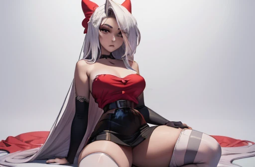 on fours, back view, sex(masterpiece, best quality:1.4), absurdres, highres, ultra detailed, beautiful, (maid), (perfect face, detailed face, beautiful:1.3),(natural breasts, cleavage), collarbone, fingerless gloves, gloves,spaghetti strap top, black pencil skirt, tight, over the knee skirt, hat, elegant maid outfit, thighhighs, thick thighs, thighs, multiple belts, More detailed 8K.motor irreal:1.4,UHD,La mejor calidad:1.4, fotorrealista:1.4, textura de la piel:1.4, obra maestra:1.8,obra-prima, mejor calidad,objeto Objeto], (detailed face features:1.3),(manos detailed)