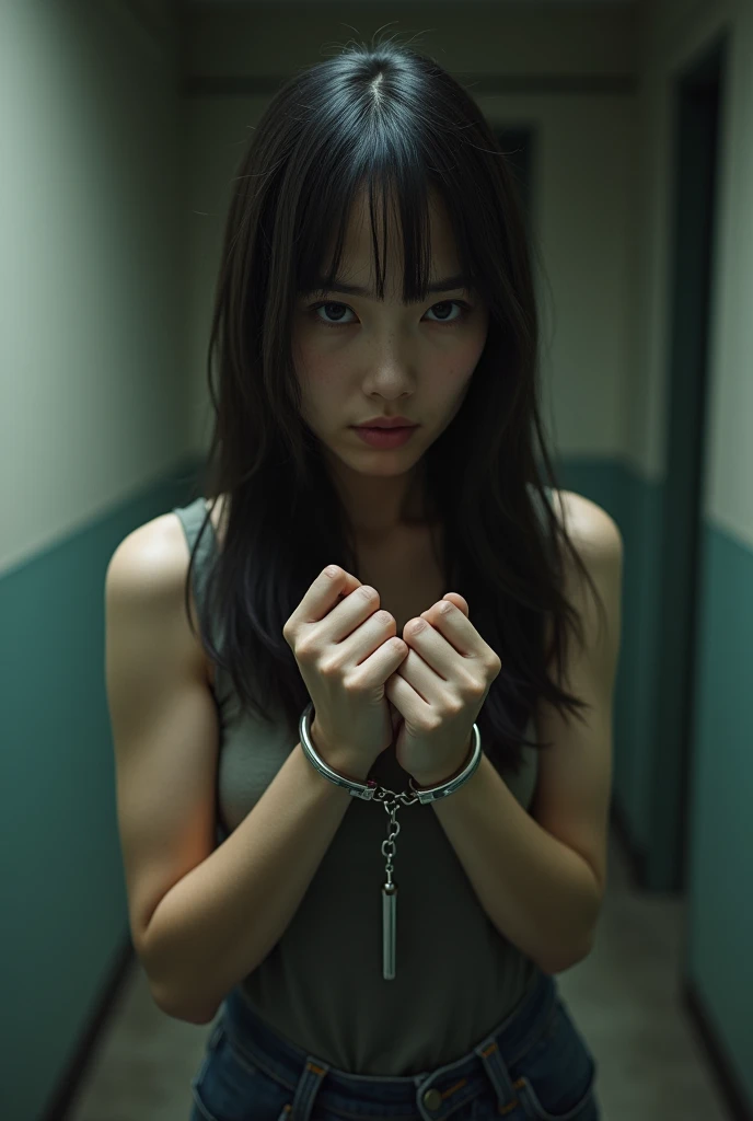 Kidnapped Woman、His hands are tied、((Place your hands behind your back))、((Place your hands together and cross them behind your back))、(((Her wrists are tied with rope)))、shibari、beauty、２０age、university student、(anatomicaly, Has two arms and two hands)、In a lighted room、Stand by the window、Outside the window is the night sky、There are many stars、Wearing a short-sleeved blouse、Wear a high school student-style miniskirt、Uniform eyes、Proportioned proportions、Small breasts、Small face、(I can see from head to heel), Black Hair, bangs, swept bangs, Straight hair, Nervous, Messy Hair, Floating hair, Cinema Lighting, tachi-e, First-person view, throw, From behind, F/1.2, Nikon, Cowboy Shot, Surrealism, 超High resolution, Highest quality, High resolution, 8k, Textured skin, anatomicaly正しい体,
