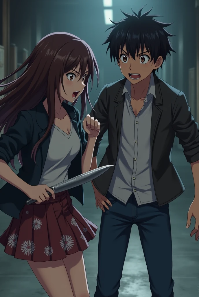1girl, 1boy, dsrise from persona, covered in a lot of blood, shooting a shotgun, expression of pain, home invasion, injury, hate, dusk, sunrise, godrays, illustrious japanese town, standing, torn clothes, ripped clothes, hurt, injury, fighting, exhausted, ryona, hatred, BREAK brown hair, long hair, twintails, brown eyes, yasogami school uniform, black shirt, serafuku, gray pleated skirt, black thighhighs, persona 4, <lora:dsrise_a3b:1>, masterpiece, high quality, best quality, medium quality, rating: sensitive, rating: questionable, rating: explicit, guro, gore, <lora:ral-vlntxplzn-sdxl:0.4> ral-vlntxplzn, <lora:add-detail-xl:1>