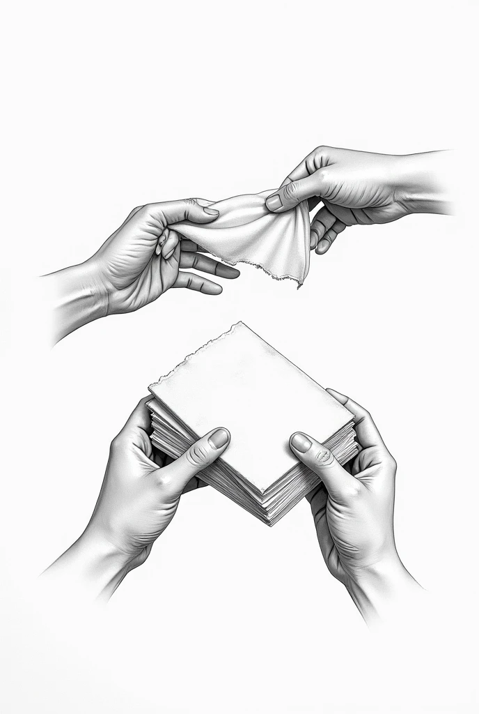 Child hand passing white handkerchief, simple background