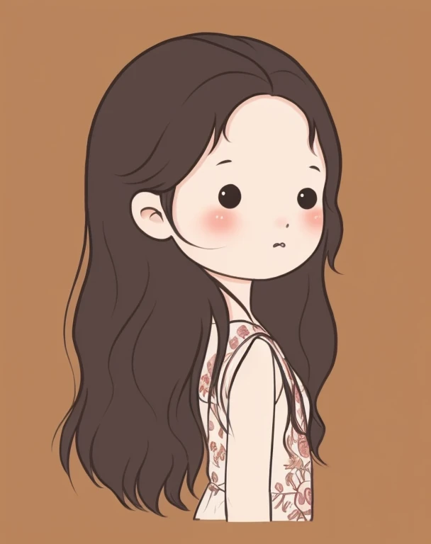 chibi face avatar, a Vietnamese girl, three quarter view face, portrait, Long straight hair, 3/4 view face. Corner view of face 