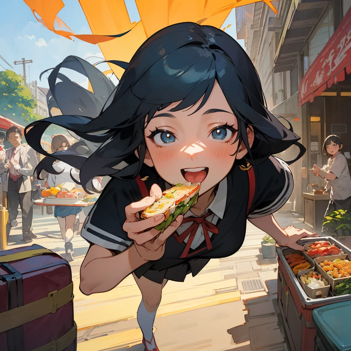 popart style,flat color,girls,cute,tween,enjoy picnic,park,lunch box,open mouth,very loud laugh,shed tears,beautiful lighting,very happy,dynamic angle, sharp,