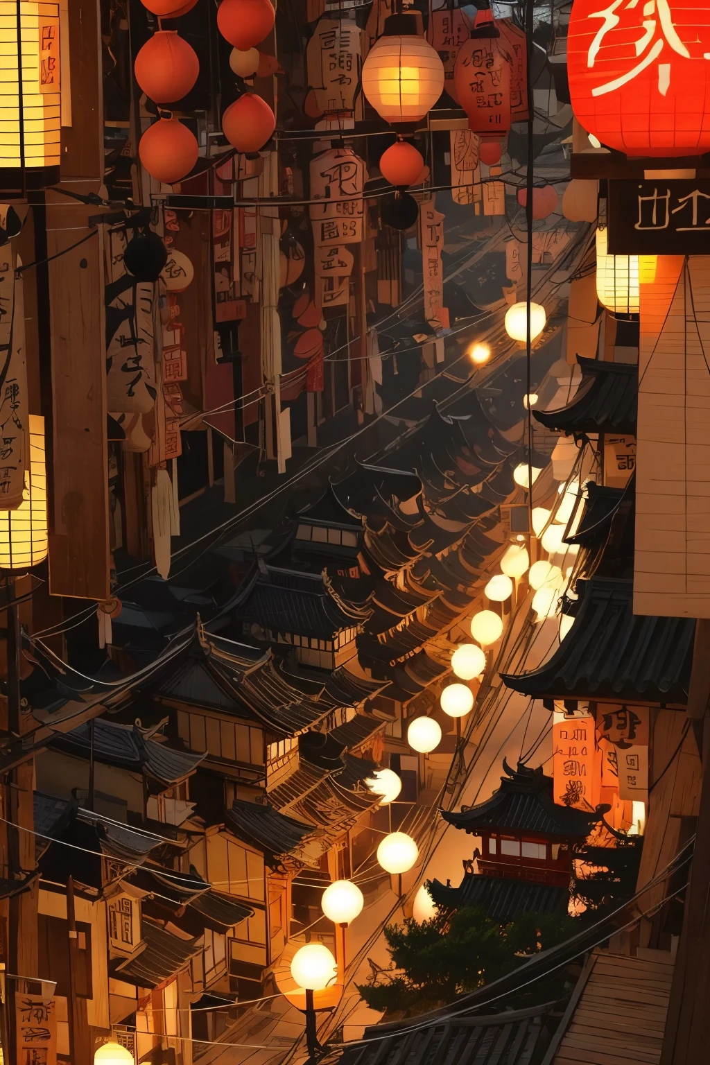 (Best Quality:1.2)。night行性の幽霊。百鬼night行。darkness。night。The background is an old Japanese townscape。