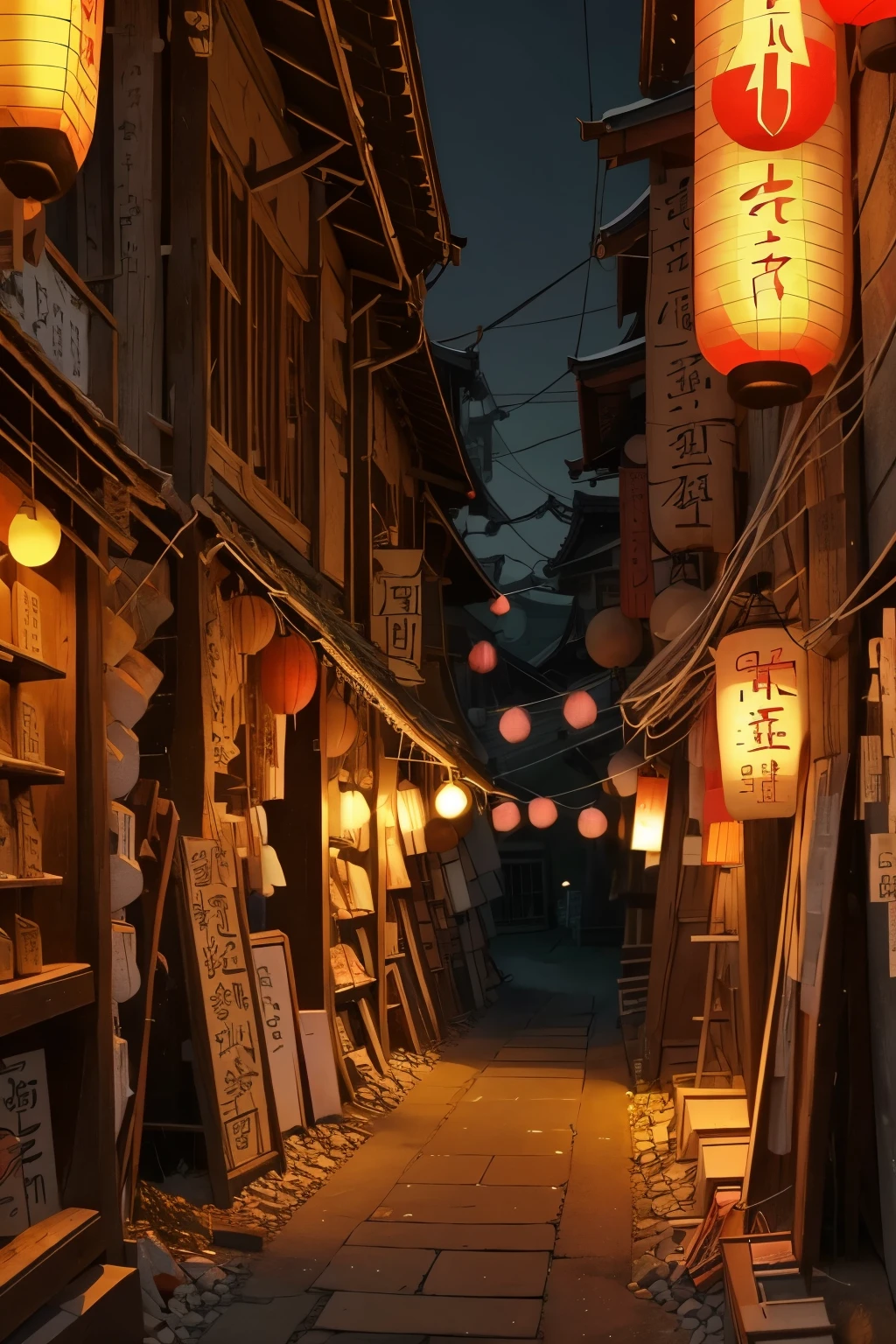 (Best Quality:1.2)。night行性の幽霊。百鬼night行。darkness。night。The background is an old Japanese townscape。