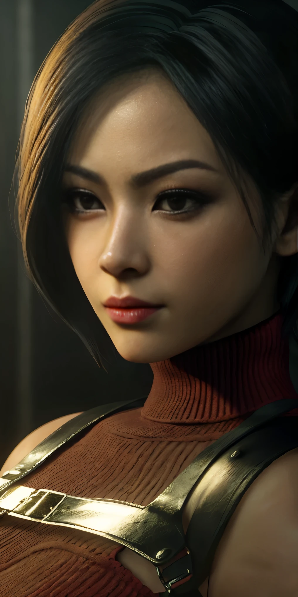 best quality,ultra-detailed,realistic:1.37,Ada Wong,perfectly symmetrical face,ultra-realistic texture,flawless body,detailed facial features,realistic lighting,serious expression