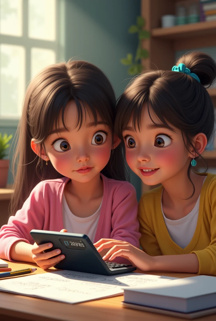 a detailed 3D caricature of two Indonesian teenage sisters, one slightly chubby, both absorbed in their gadgets, with their short-haired mother nearby looking upset and angry, (best quality,4k,8k,highres,masterpiece:1.2),ultra-detailed,(realistic,photorealistic,photo-realistic:1.37),1girl,1girl chubby face,beautiful detailed eyes,beautiful detailed lips,extremely detailed eyes and face,longeyelashes,gadget,mother short hair upset,caricature,realistic