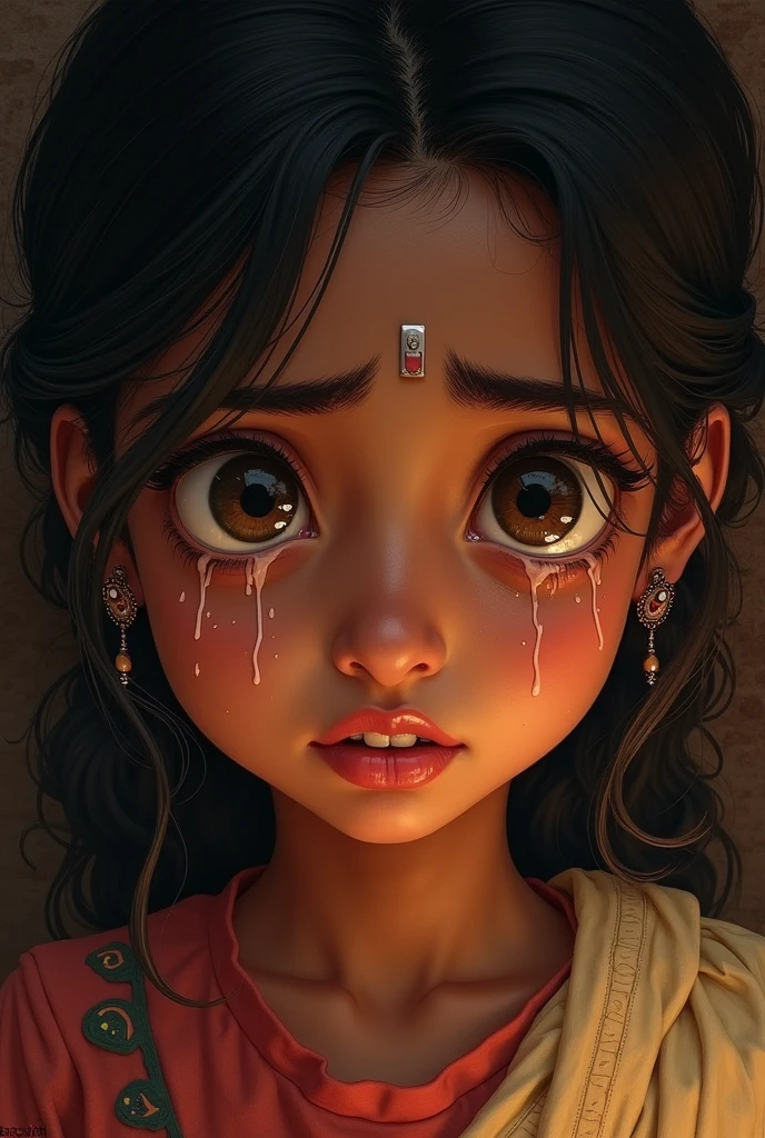 Cute little Indian girl crying 