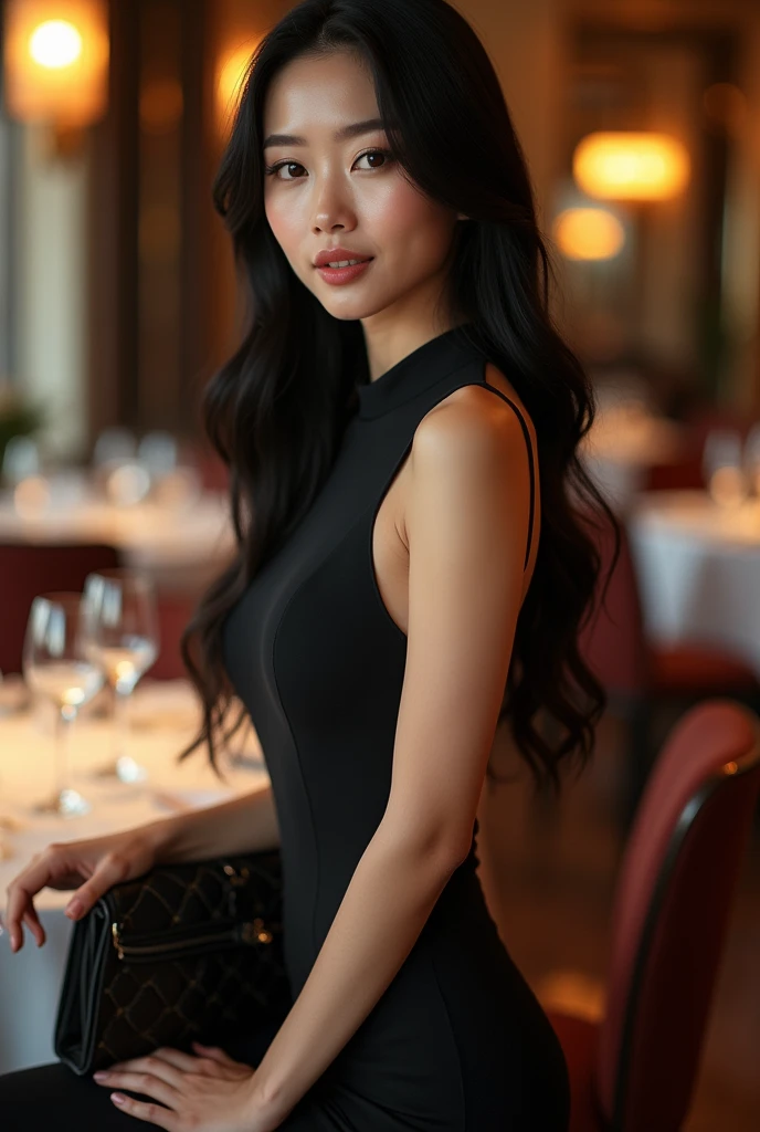 (​masterpiece:1.3), (8K, Photorealsitic, Raw photography, Top image quality: 1.4), healthy indian high school girls、(sitting in expensive restaurant:1.2)、Super Detail Face、Eye of Detail、double eyelid、sharp focus:1.2、prety woman:1.4、hassel hair length till shoulder、top-quality、​masterpiece、超A high resolution、(Photorealsitic:1.4)、Highly detailed and professional lighting naughty horny、( black fitted slik dress with silver hills)、Shoulder out、slender、serious facial expression、hair till shoulder、Fatal position 、full body view  、wheatish skin tone , 