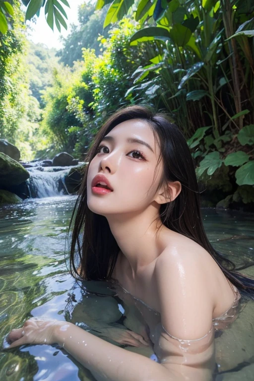 (((Realistic, masterpiece, best quality, crisp detail, high definition, high detail, sharp detail image))), ************ japan girl, virgin, ideal body, naked, nude, long smooth straight hair, natural breast, no pubic hair, taking bath in deep river, waterfall, hazy forest, open legs, spread her legs, nature forest, really wet, really wet body, really wet hair