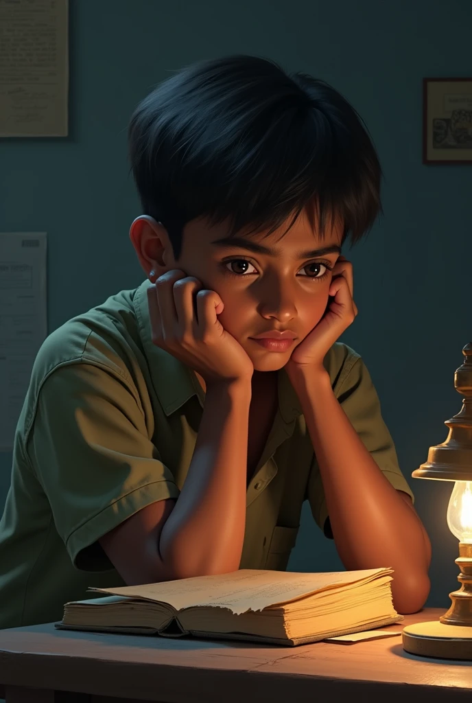 Indian poor student bussy in reading books 