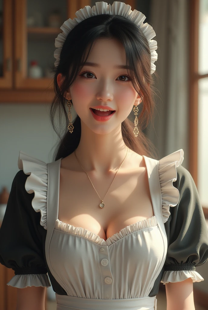 mejor calidad, obra maestra, foto realista, 8k, 4k, extreme res, ultrahigh resolution, dynamic  lighting, real lighting, ulzzang-6500-v1.1:1.2, waitress looking back, holding coffee cup, cheongsam revelador, bragas, fondo de restaurante chino
