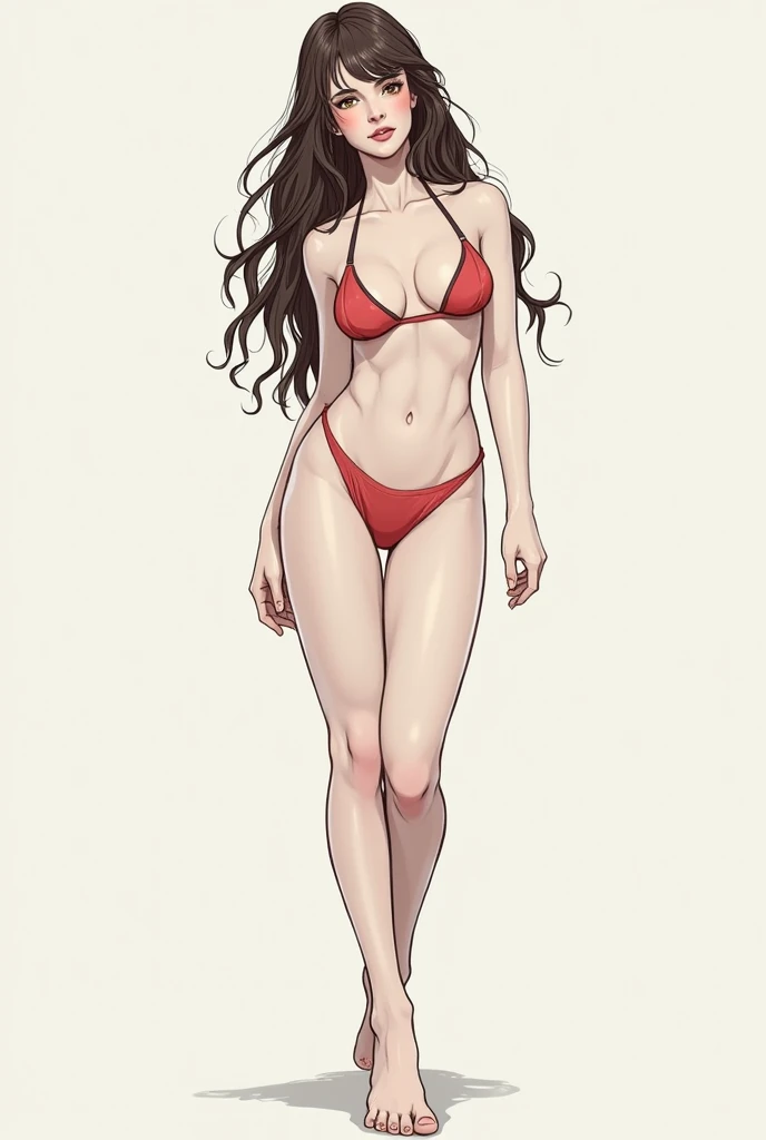 A very sexy ecchi big bust anime girl with high platform heels and long legs