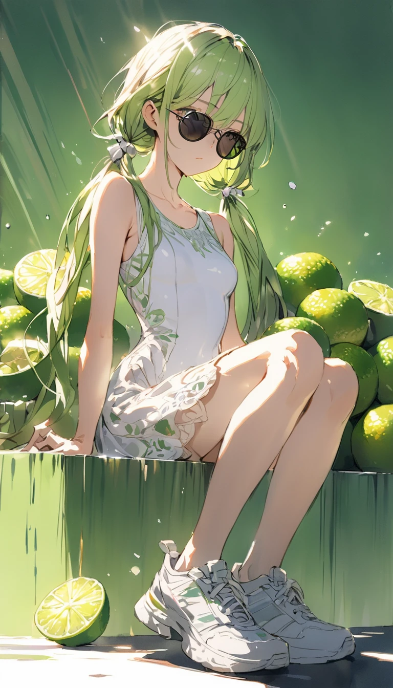 Anime girl eating green apple with green bow, beautiful sunflower anime girl, 🐿🍸🍋, holograph, asuka langley sohryu, Asuka Langley Soryu, asuka langley, Marin Kitagawa fanart, made with anime painter studio, asuka langley souryuu, anime visual of a cute girl, Digital art on Pixiv