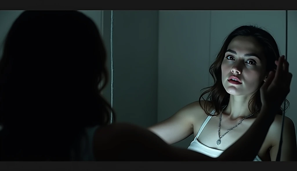 A screaming naked woman im a bedroom with a portal behind her