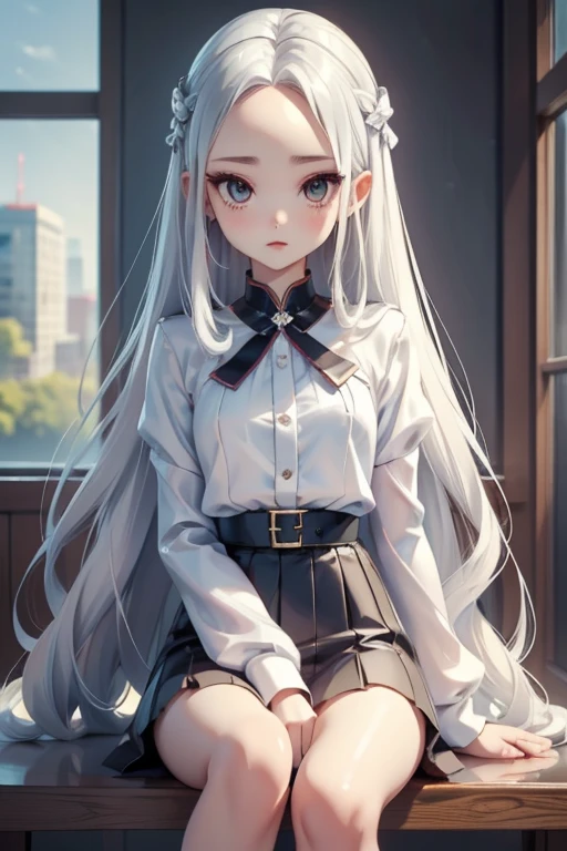 princess、おprincess様、girl、Girl、Teen、Slender、Silver Hair、Long Hair、Center part、Perm、The forehead is exposed、Forehead is visible、Sitting、
