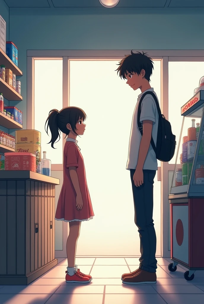 A girl and a boy are entering the night movie theater anime