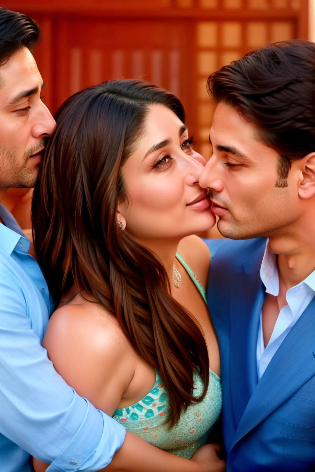 Kareena kapoor hugging and kissing a man, she with another couple friends, give me a that hollywood 18+ type movie poster, four couples have that poster