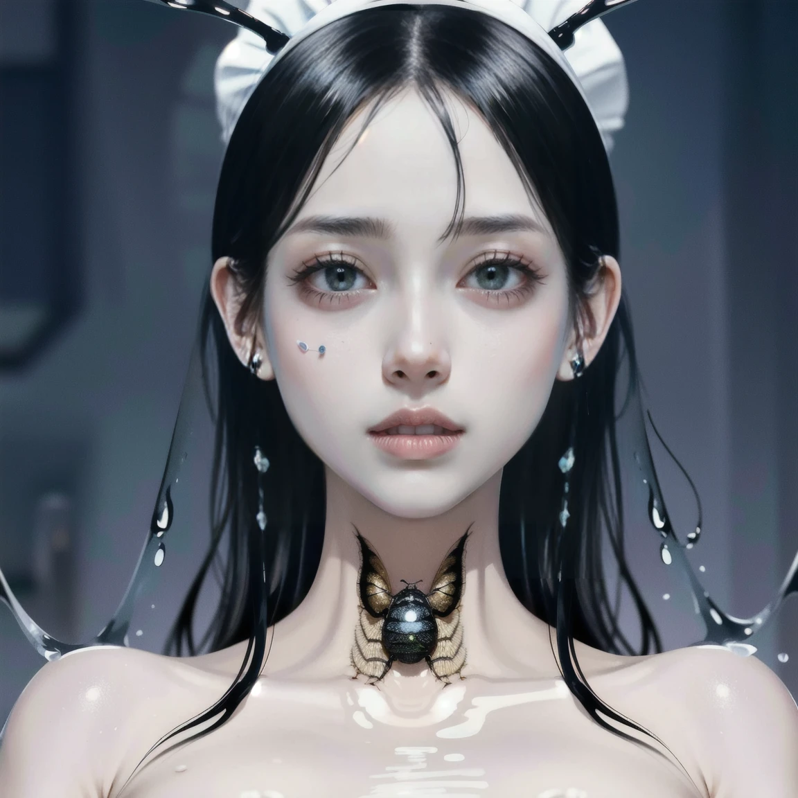 (Junji Ito Style、Three pretty ladies）、nurse、photograph、8K、(Goa、Lots of cockroaches and larvae、Gloss：1.4)、Wet、(Anguished expression、Dripping liquid:1.3)、Bloods、body fluid、Scream、Super detailed、