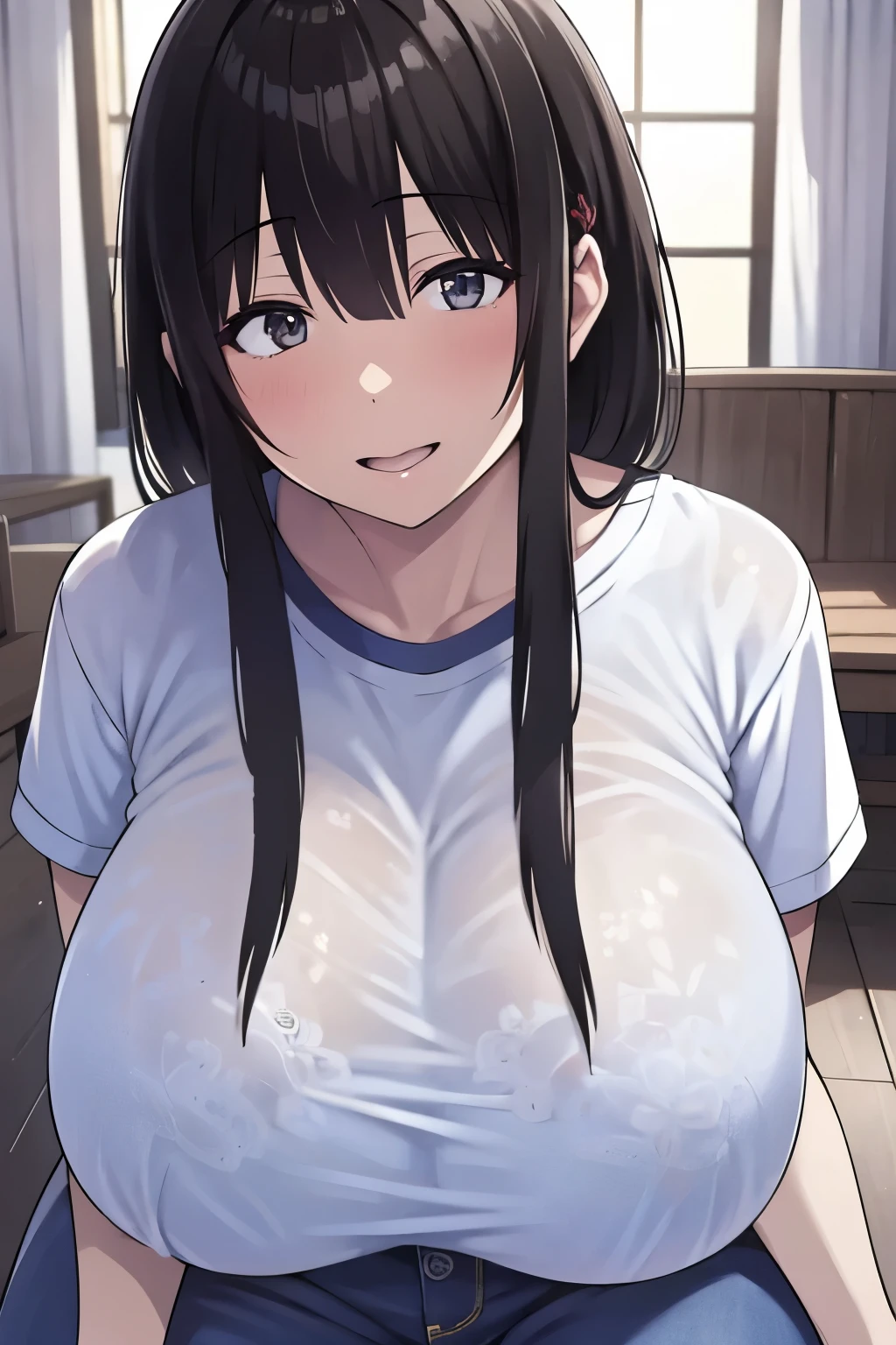 Score_9, score_8_up, score_7_up, score_6_up, score_5_up, score_4_up, source_anime, cute girl, detailed eye, BREAK Mamako Ohsuki, conservative dress, bare shoulders, white hat, accessories, sagging gigantic huge biggest breasts, huge areolae, areola slip, long nipple, dark nipple, hairy stomach hair, hairy armpit hair, Japanese, cute Japanese, sweating, heart mark words, in park, hugging with **********, family atmosphere, hugging, smelling armpit, midriff-baring dress, upper body only