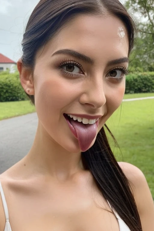 (((Masterpiece))), extremely realistic, vivid details, extremely detailed, best quality, 4k, Extremely sexy woman wants your cum in her mouth, sitting on her kneeouth open), (tongue out), she is pegging for you to cum in her mouth, she is wearing sexy attire, (yawn and eyes open:1.3, Tongue out:1.45, long tongue:1.35), extremely beautiful face, (extremely detailed face, (face focus), horny for you, (look from above)
