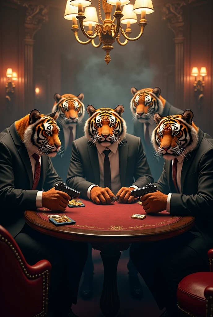 4 wild animal poker cards with their characteristics bear, tigre, leon, mono