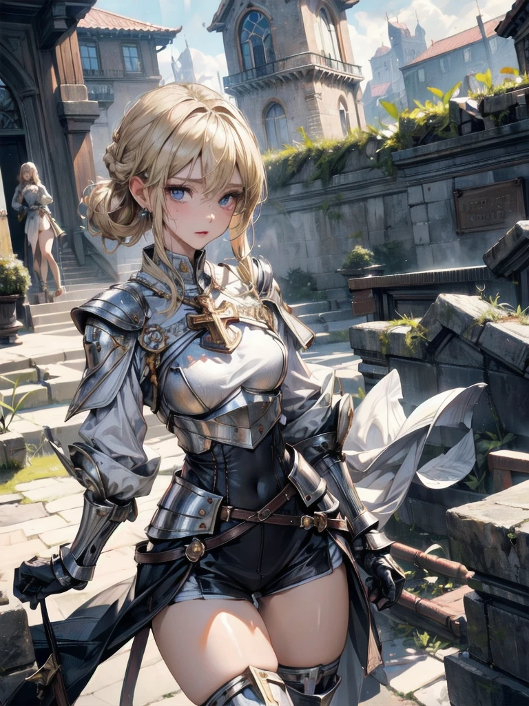 boyish Berry Short Slanted Eyes Thighs Blonde Swordsman Two-Way Short Dagger Leather Armor Petite whole body Bob Short hot water