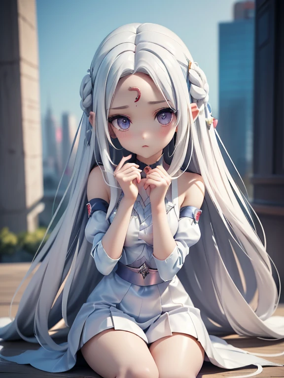 princess、おprincess様、girl、Girl、Teen、Slender、Silver Hair、Long Hair、Part your hair in the middle、Perm、The forehead is visible、Forehead is visible、Sitting、White forehead