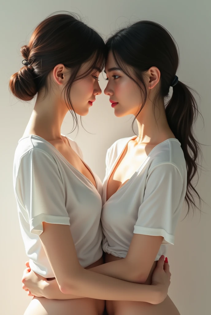 2 girls，(((round buttocks))), Back view of a nude woman, long shot, wide view, commercial photography，award-winning photograph，(photorealistic),unity 8k wallpaper,(ultra detailed:1.3),(light_on_face:1.4)，CanonEOS 5D MarkIV DSLR