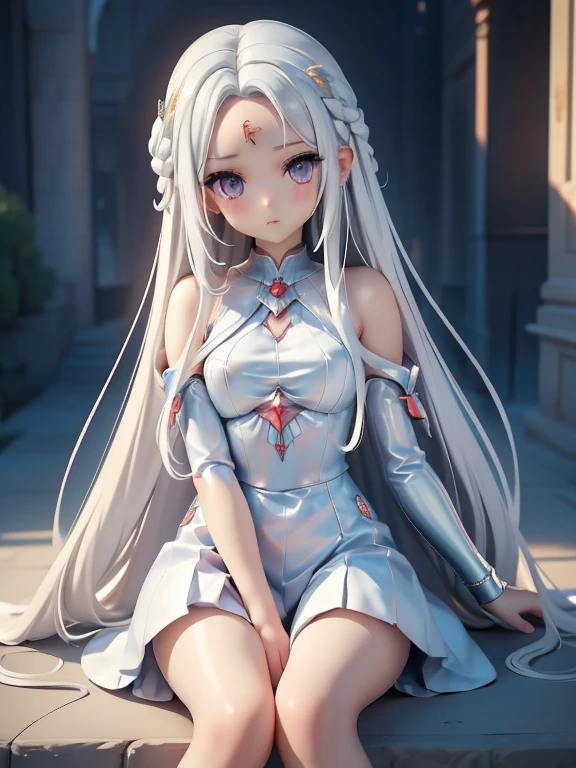 princess、おprincess様、girl、Girl、Teen、Slender、Silver Hair、Long Hair、Part your hair in the middle、Perm、The forehead is visible、Forehead is visible、Sitting、White forehead