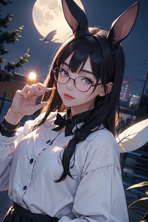 Best Quality、masterpiece、High sensitivity、High resolution、Detailed Description、On a moonlit night、Transform into a rabbit、Glasses、