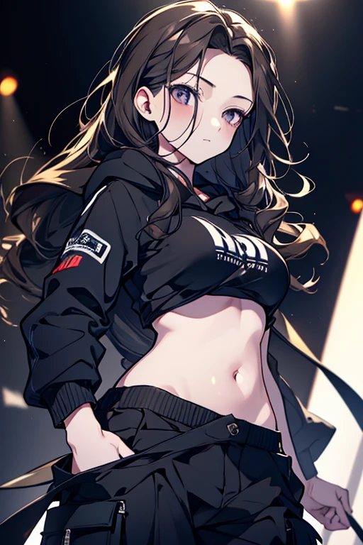 1 female, teacher, wearing black hoodie, wearing the hood, bootyshorts, Thicc, black hair, long hair, glowing white eyes, face to detail, detailed eyes, the background is a black box, Smiling