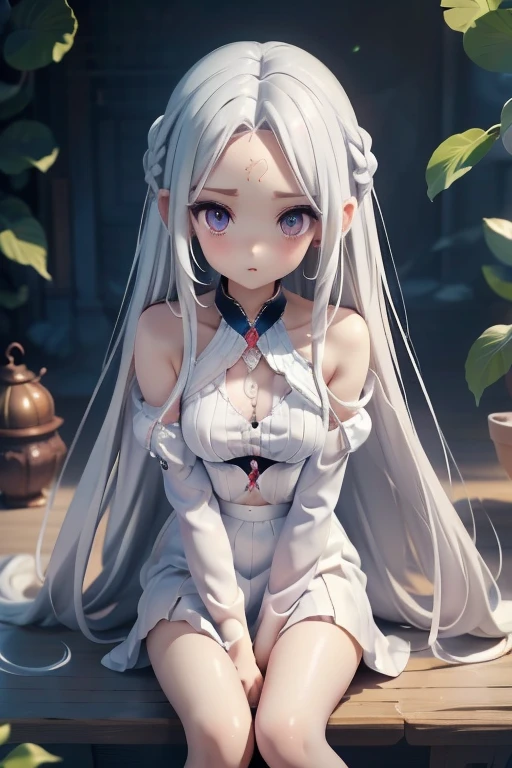 princess、おprincess様、girl、Girl、、Slender、Silver Hair、Long Hair、Part your hair in the middle、Perm、The forehead is visible、Forehead is visible、Sitting、White forehead