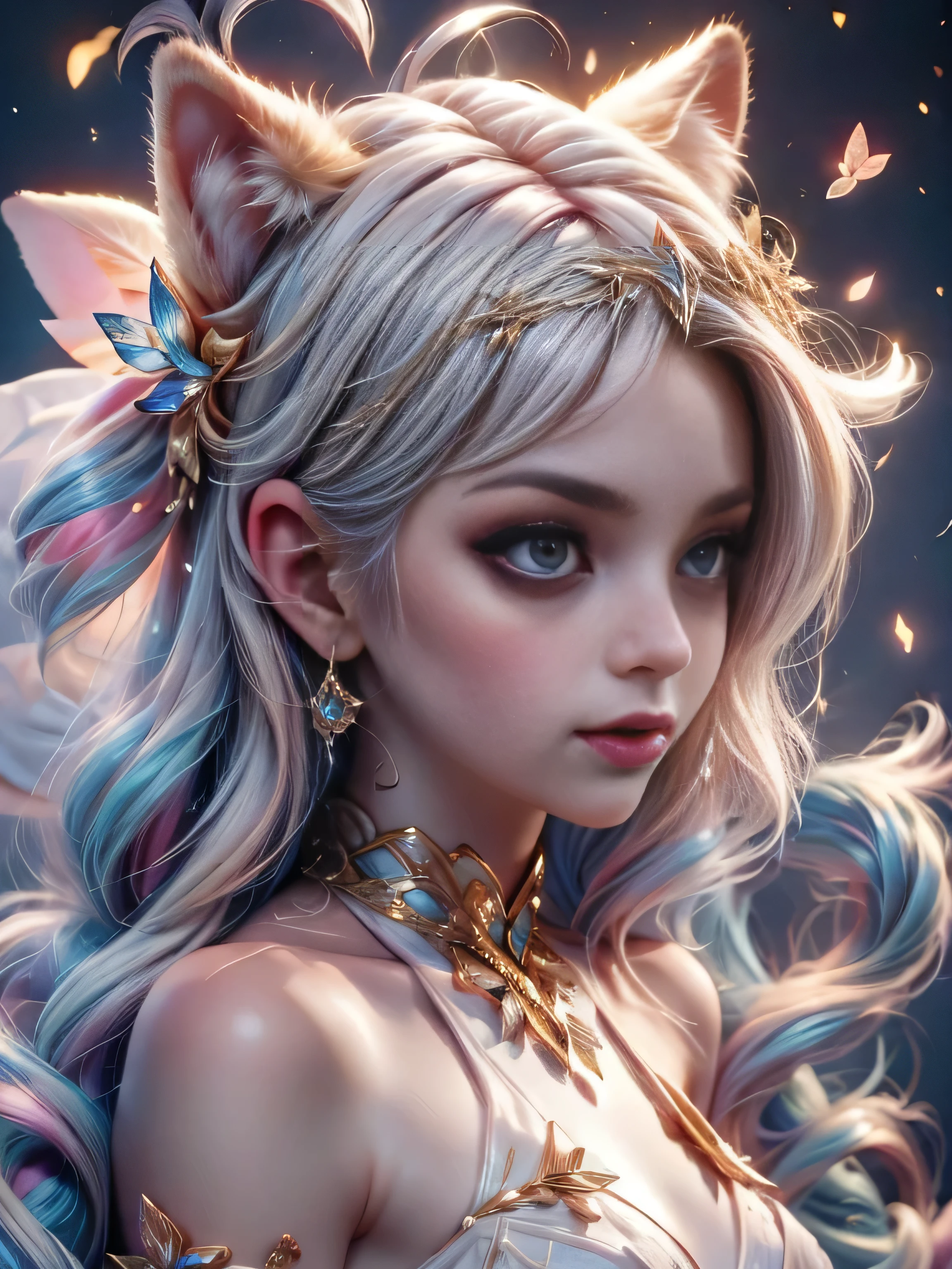 (best quality, masterpiece, representative work, official art, professional, super high detail, 8k:1.3) super cute, cute  in a hat with cat ears, soft volumetric light, (backlight:1.3), (cinematic:1.2), intricate details, (ArtStation:1.3), Rutkowski --auto --s2