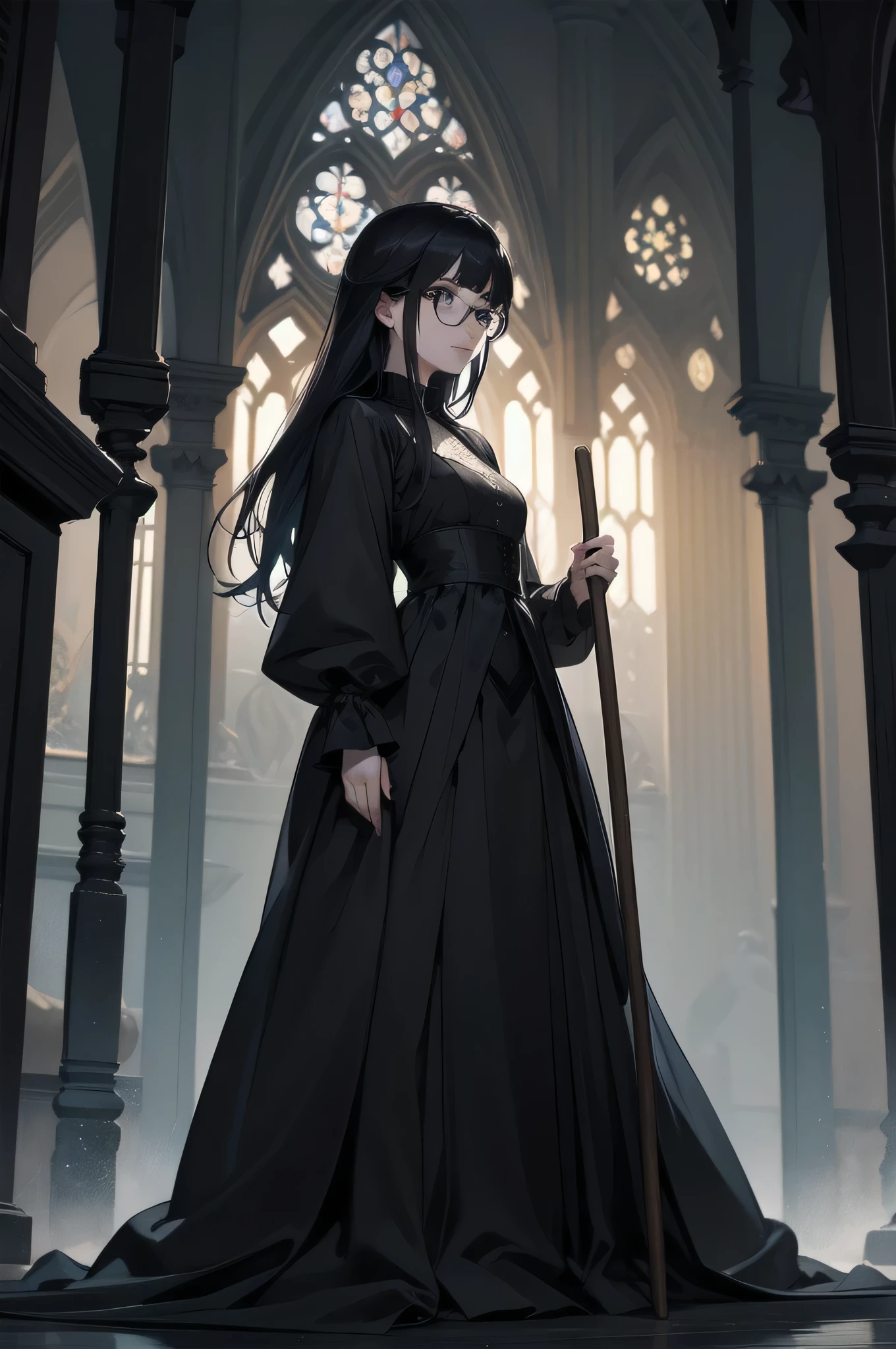 beautiful girl、cute、baby face、smile、Glasses、Long skirt、Black pumps、A magic broom、witch、beautiful girl、(Best Quality,4K,High resolution,Masterpiece 1.2),Very detailed,Real 1.37,Spooky altar background,Dark fantasy,Black color scheme,Ominous atmosphere,Eye-catching,Storytelling,anatomy,Anime Style,Concept Art,Inappropriate behavior,Scythe Face,beautiful, Delicate facial features, pale Skin, Dark Background、Dark Background, Cinema Lighting, Dramatic Shadows, Gothic, Gloomy atmosphere, Dark fantasy, One Person&#39;S, Red cheeks, ,(Blood splatter 1.3),Scary smile, smile,Angel Design, TwiSted smile、Bloody,(Blood splatter 1.3),skull,Horror Style, ((Fantasy Sweet Ta Frill Black Costume)), ((Flowing Black Hair)), Female Curves, Sexy flat stomach, Perfect hands, Perfect anime character face, (Black Dress)), Standing, ((Evil smile)), ,(Dark fantasy1.3), Steam circulation, Moonlight Illumination, night lighting, (Blood splatter 1.3),Anime Angel Design, Gothic Gothicarchitecture、architecture、Western architecture、Fantasy World、,Victorian city, Skeleton Gas Light,Absurd, High resolution、 ((Tabletop)), ((Best Quality)), (Very detailedな), ((Very detailed)), (beautiful), ((cute)), (Nafswa 1.8), One Personで,(1.6)、beautiful face、Full Body Ezbian、pale, Beautiful skin、Big Breasts、beautiful black hair、Long Hair、Smile gently、Dark building ruins、(snow white&#39;Frill dress 1.3)、(The dark ruins are Bloody 1.3)、Low angle full body shot、(Glasses 1.2)、(Creepy 1.3)、(The girl lost a lot of blood...........1.3)、(crazy smile1.6)、Spirits、(Blood dripping from the mouth 1.3)、（Glasses 1.5）、Wearing Glasses、Droopy eyes、Glasses、Gothic Dress、bangs, Long Hair, Black Hair、Dark fantasy background