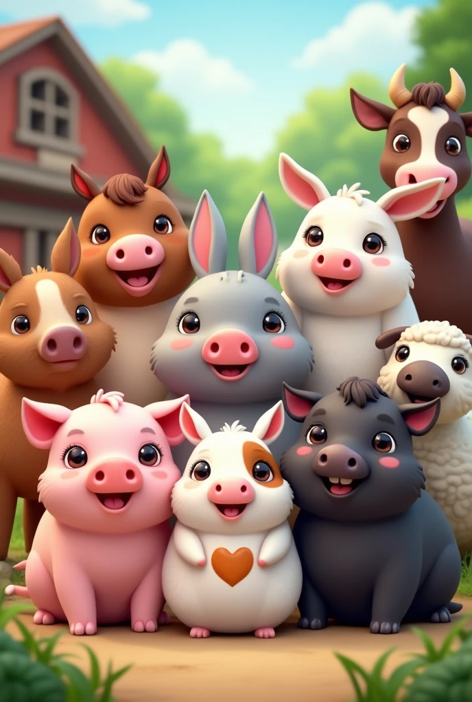 IMAGE OF A PIG, cow, hen
