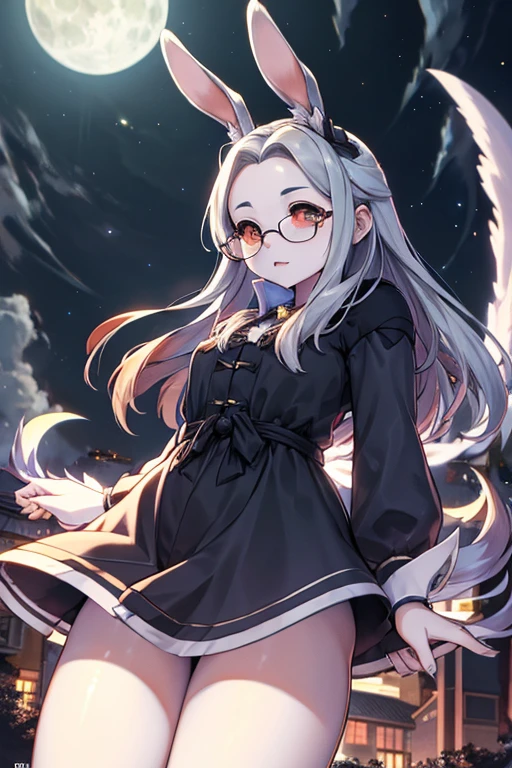 Best Quality、masterpiece、High sensitivity、High resolution、Detailed Description、On a moonlit night、Transform into a rabbit、Glasses、