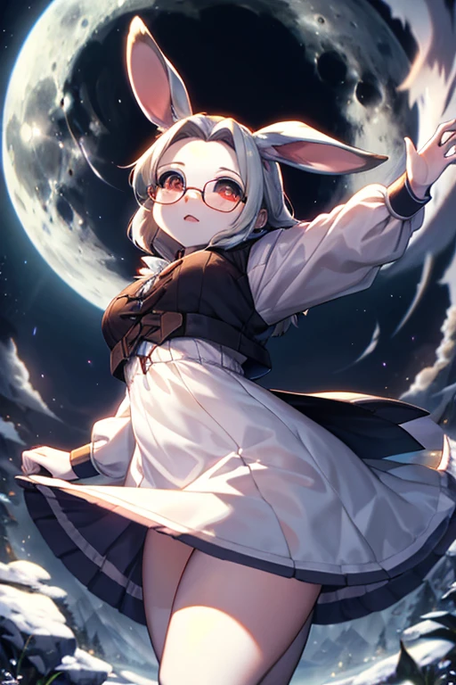 Best Quality、masterpiece、High sensitivity、High resolution、Detailed Description、On a moonlit night、Transform into a rabbit、Glasses、