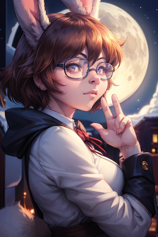 Best Quality、masterpiece、High sensitivity、High resolution、Detailed Description、On a moonlit night、Transform into a rabbit、Glasses、