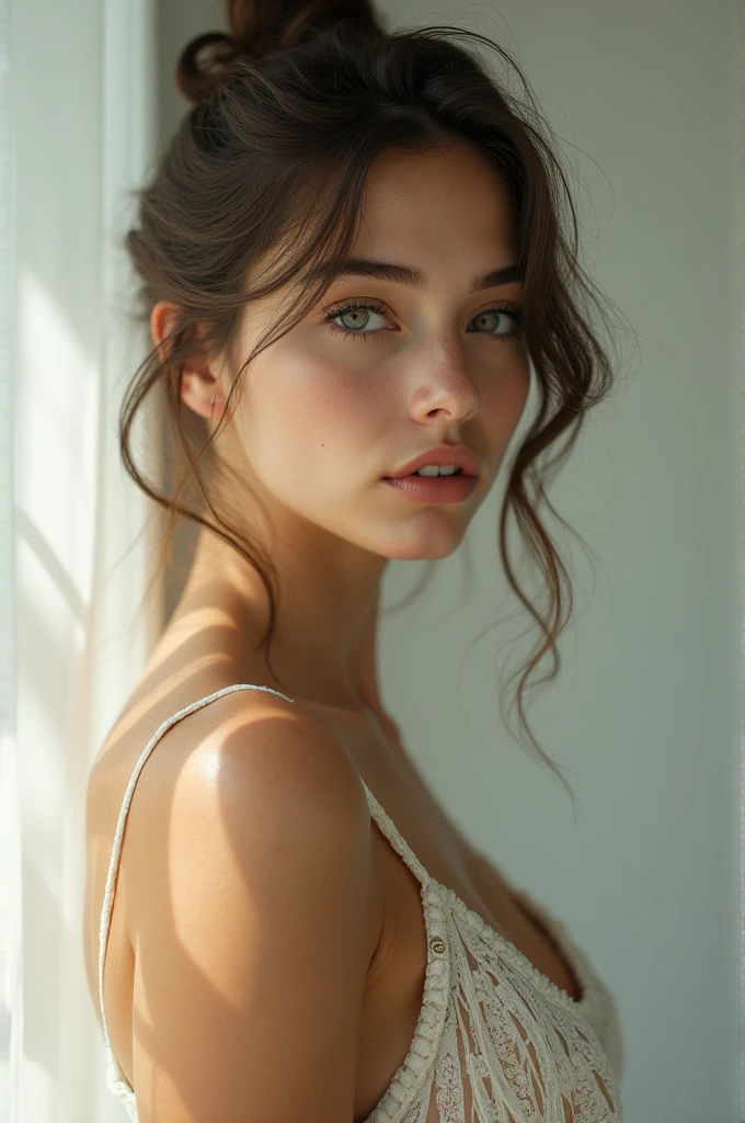 Long wavy hair, clear grey eyes Close-up of a woman in a white dress posing for a photo, Photo of a beautiful woman, soft portrait 8k, Beautiful mixed model girl, Portrait of Sophie Mudd, Beautiful model girl, extremely beautiful face, beautiful detailed body and face, beautiful face, beautiful delicate face, Portrait of a beautiful model, beautiful face portrait, beautiful delicate face, beautiful young model
