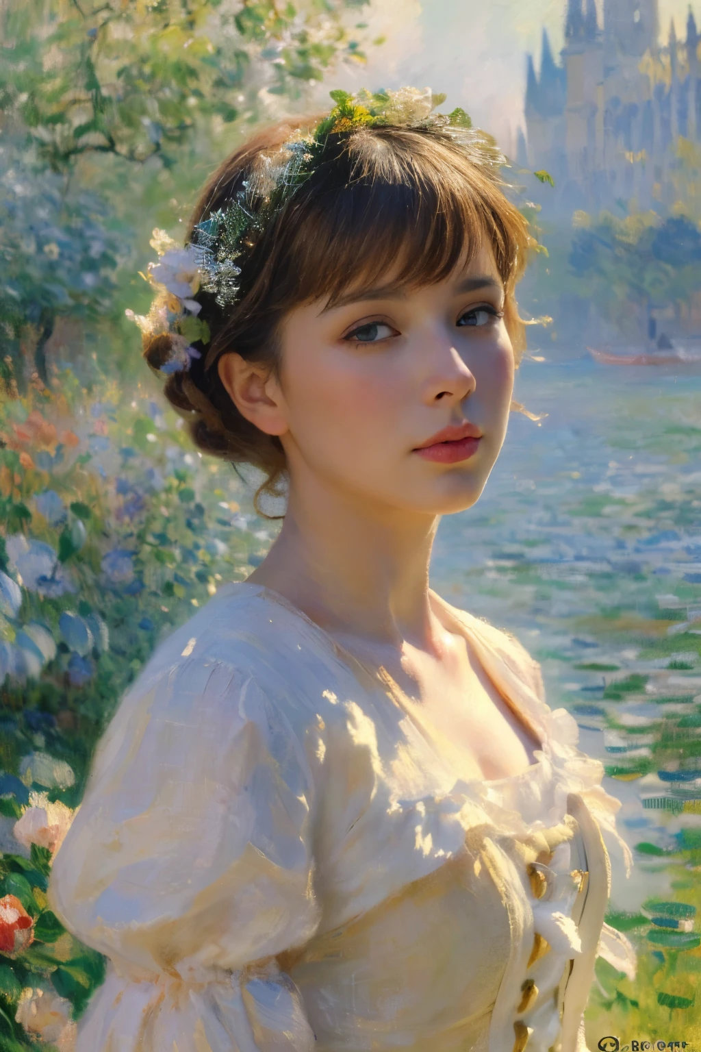 best quality, masterpiece, (realistic:1.4), 1 girl, brown hair, blue eyes, Front, detailed face, beautiful eyes